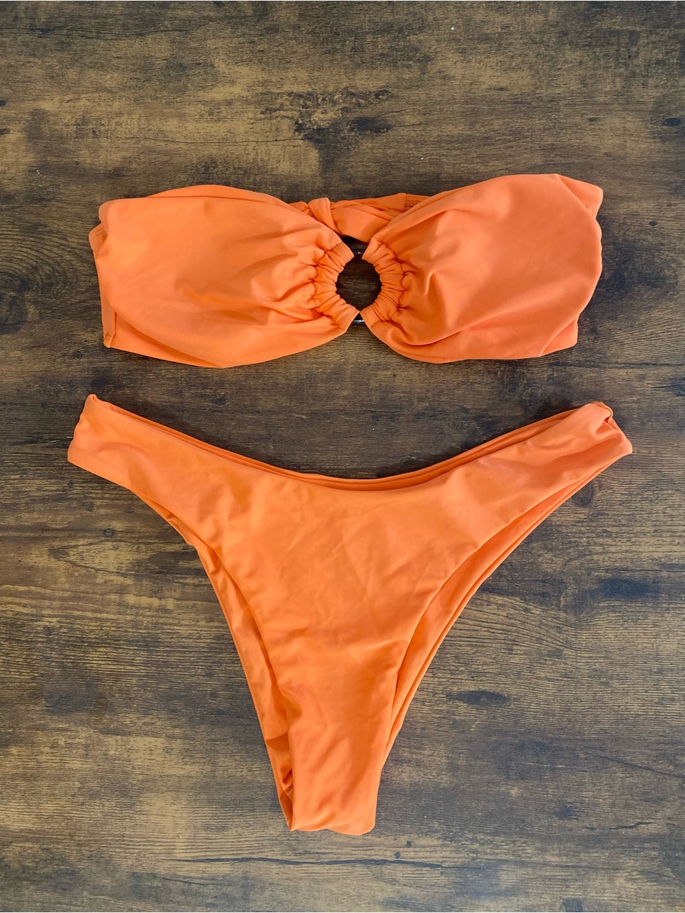 Zaful Bright Orange Bandeau Bikini with Ring Accent